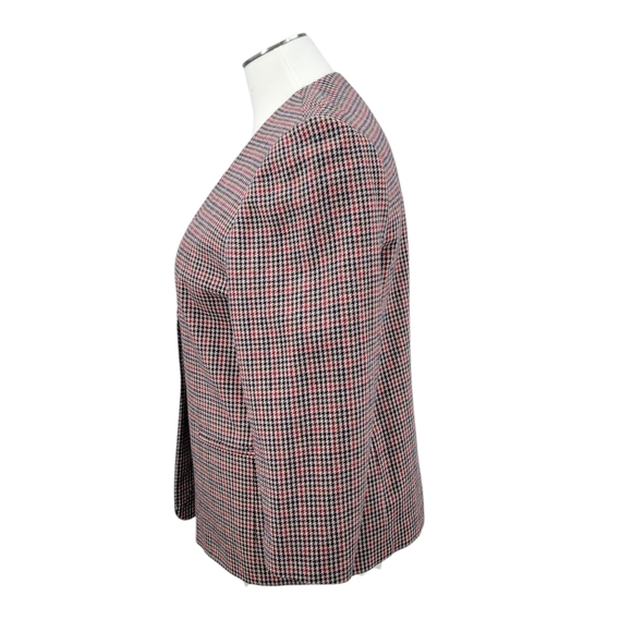Leslie Fay Vintage Wool Blend Women's Houndstooth Blazer Navy Tan and Red - Picture 2 of 10